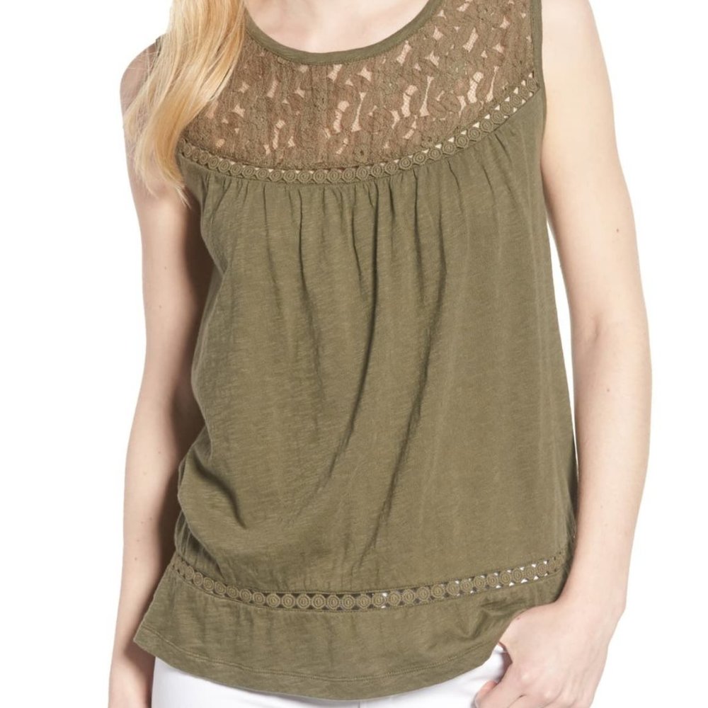 Nordstrom Carlson lace & slub knit tank, L